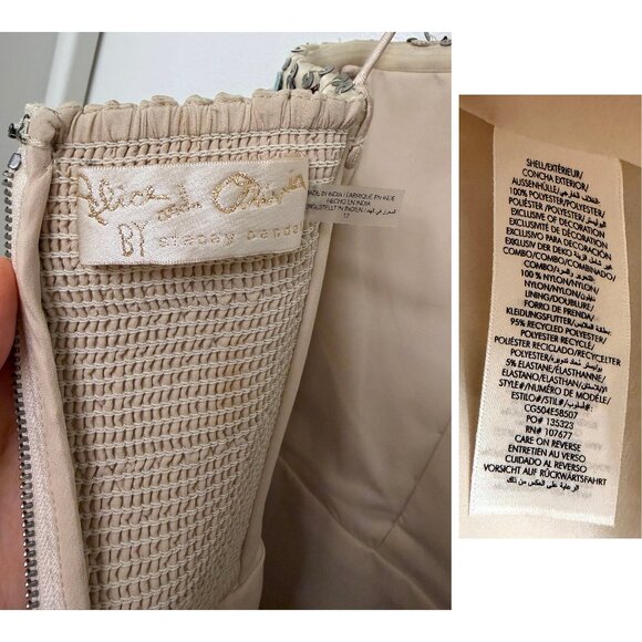 Alice + Olivia Velia Embellished Mini Gown Dress Floral Embroidered Champagne 12 - Picture 3 of 16